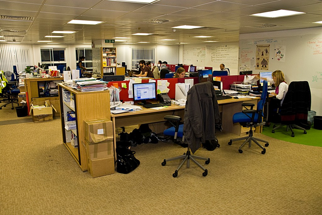 1980s style office building interior