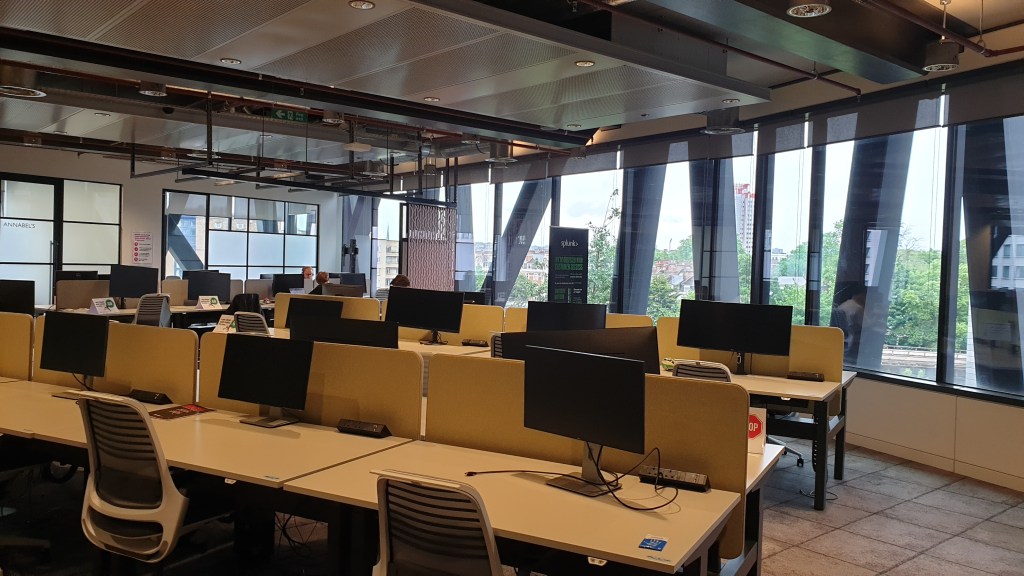 Inside of a modern office building in London.  Image taken by the author.