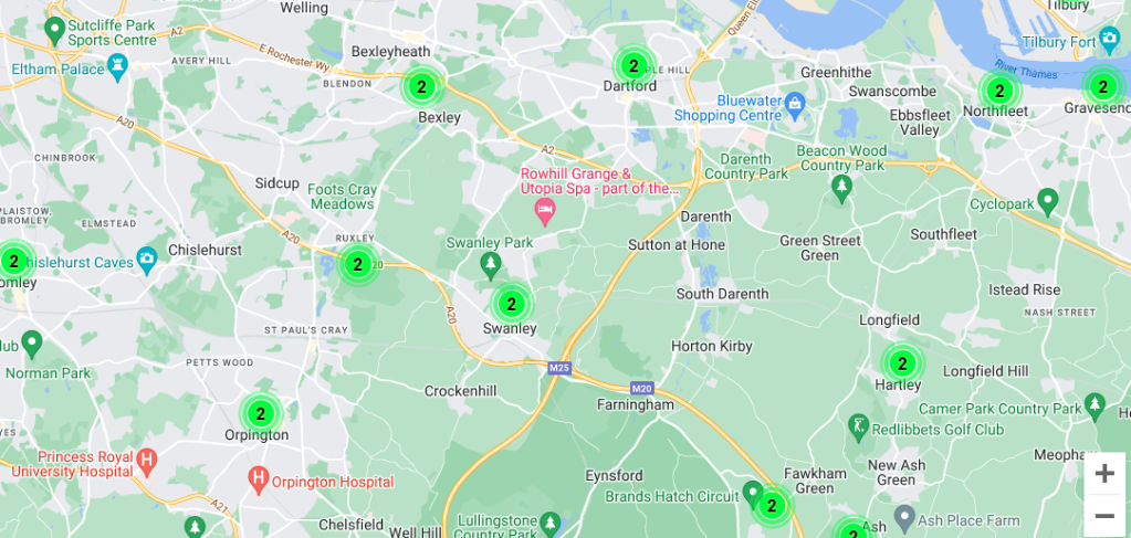 Map of air quality data for a local area in the UK
