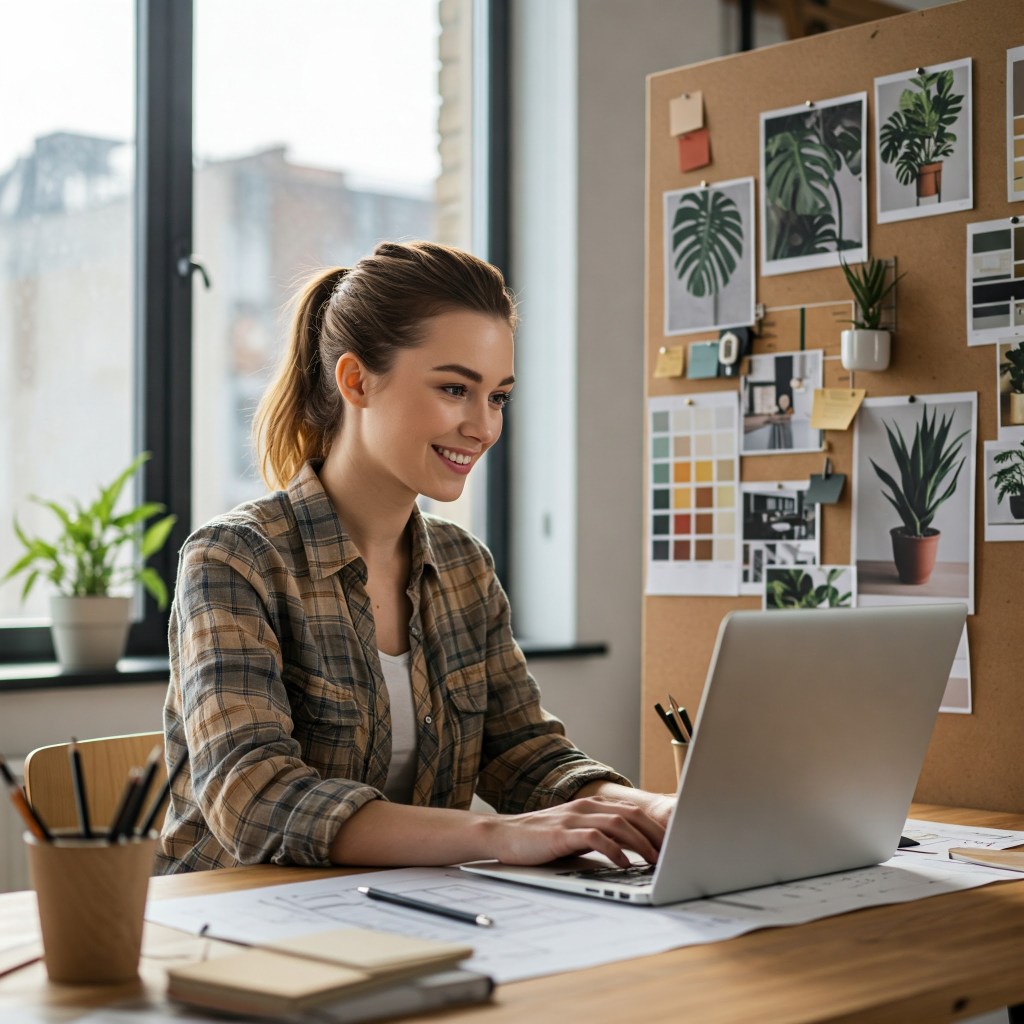 Interior designer working on an office design that features plants.  AI-generated image by Bard Imagen 3